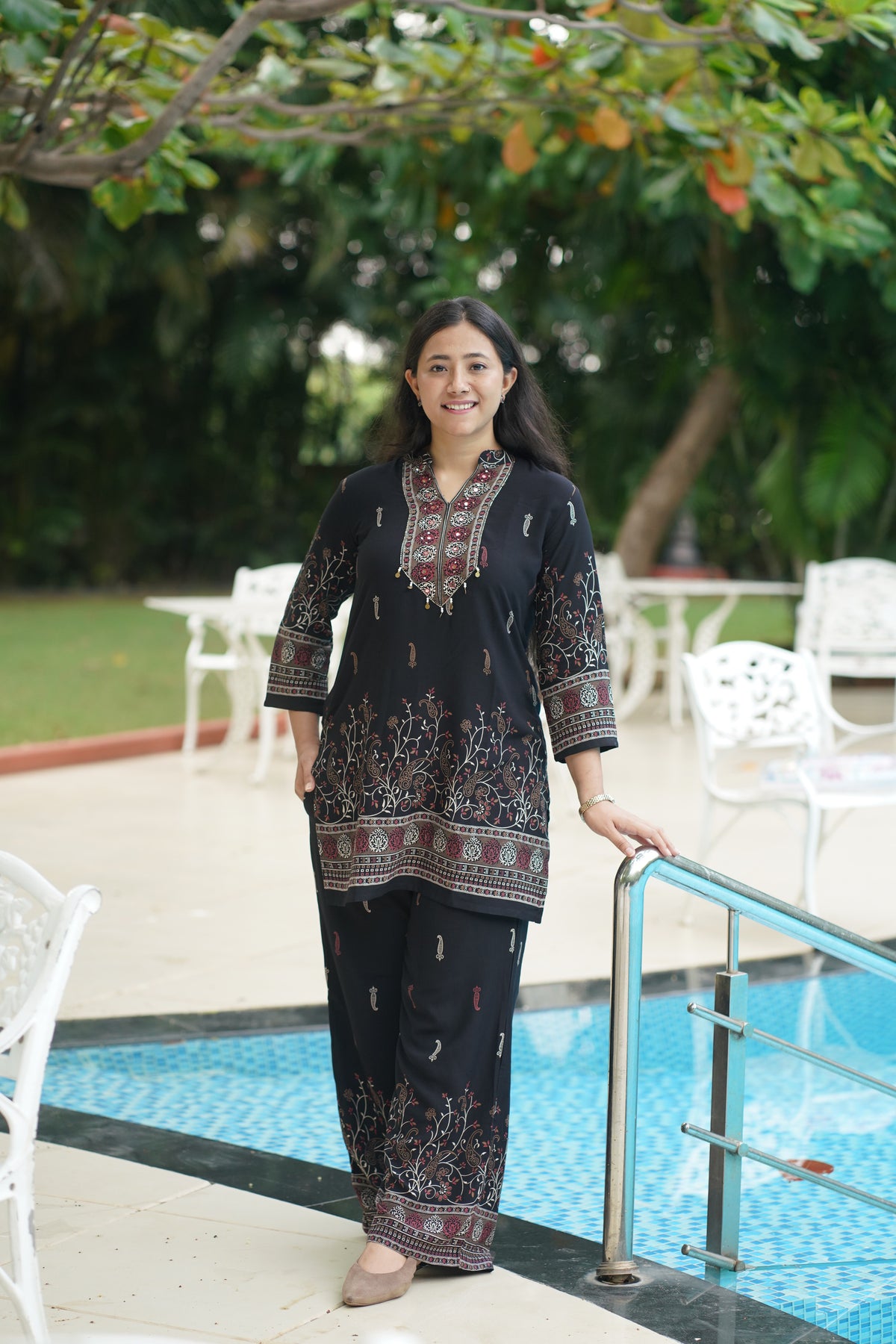 BLACK PAISLEY Print Co-ord Set with Contrast Border
